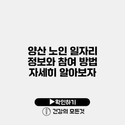 양산 노인 일자리 정보와 참여 방법 자세히 알아보자